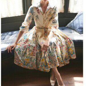 NWT Cara Cara Raya Midi Dress - Egret Phoenicia Fields Cream Floral Cotton Causa